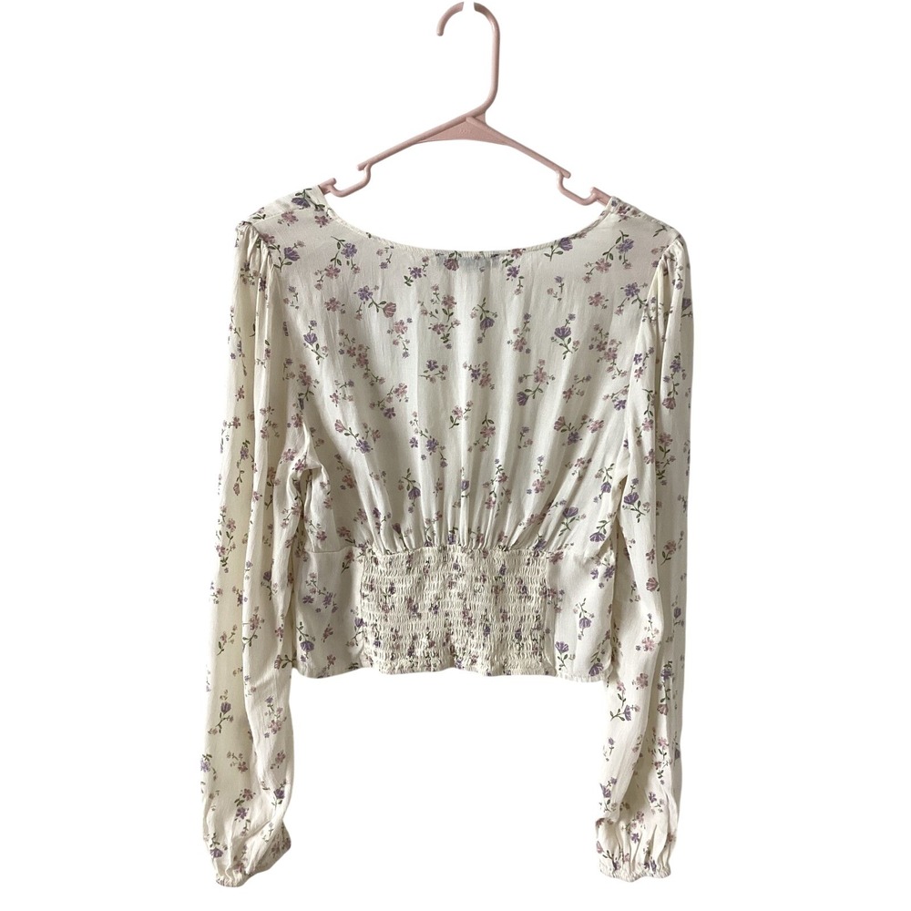Love Tree Cream Floral Square Neck Long Sleeve Blouse Women's Small Cottagecore - Picture 5 of 5